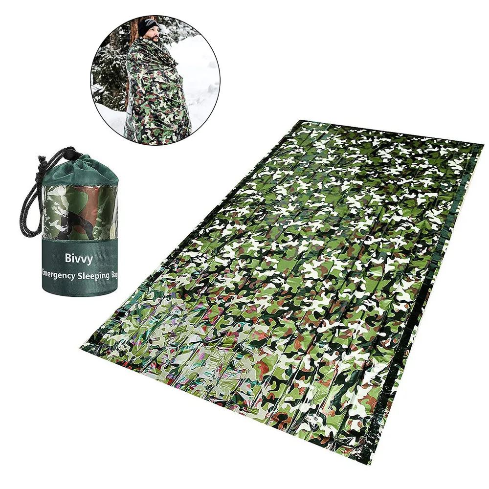 Outdoor Adventure Kit - Pe緊急寝袋カモフラージュ防水ポータブルサバイバル120x200cm寝袋アウトドアキャンプ用ハイキングアドベンチャー