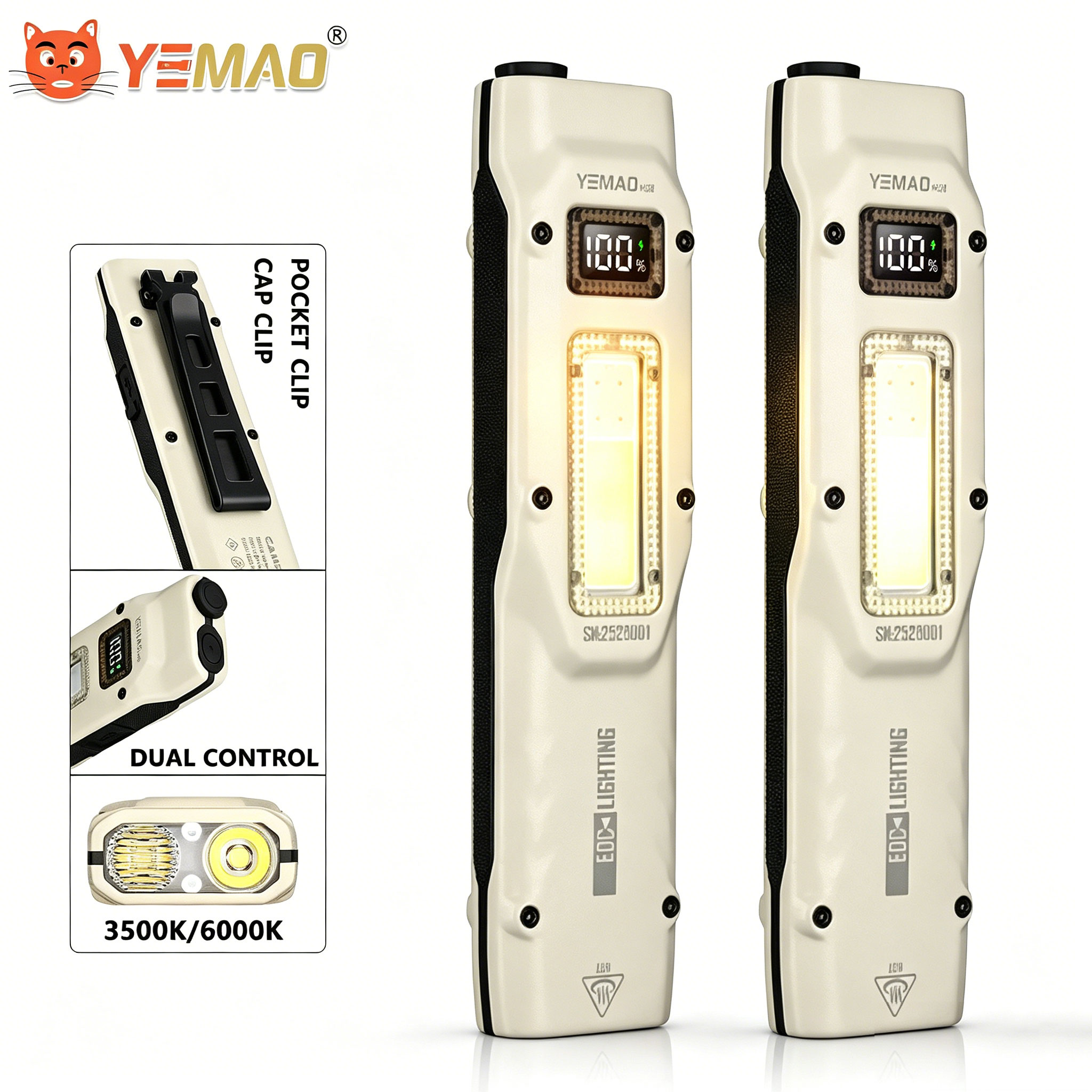 Outdoor Adventure Trips - ポータブル880LM YEMAO M28超薄型タクティカルワークライト、双方向クランプ付き、1000mAhデュアルコアXPLウィック、デジタルディスプレイ、IPX4防水