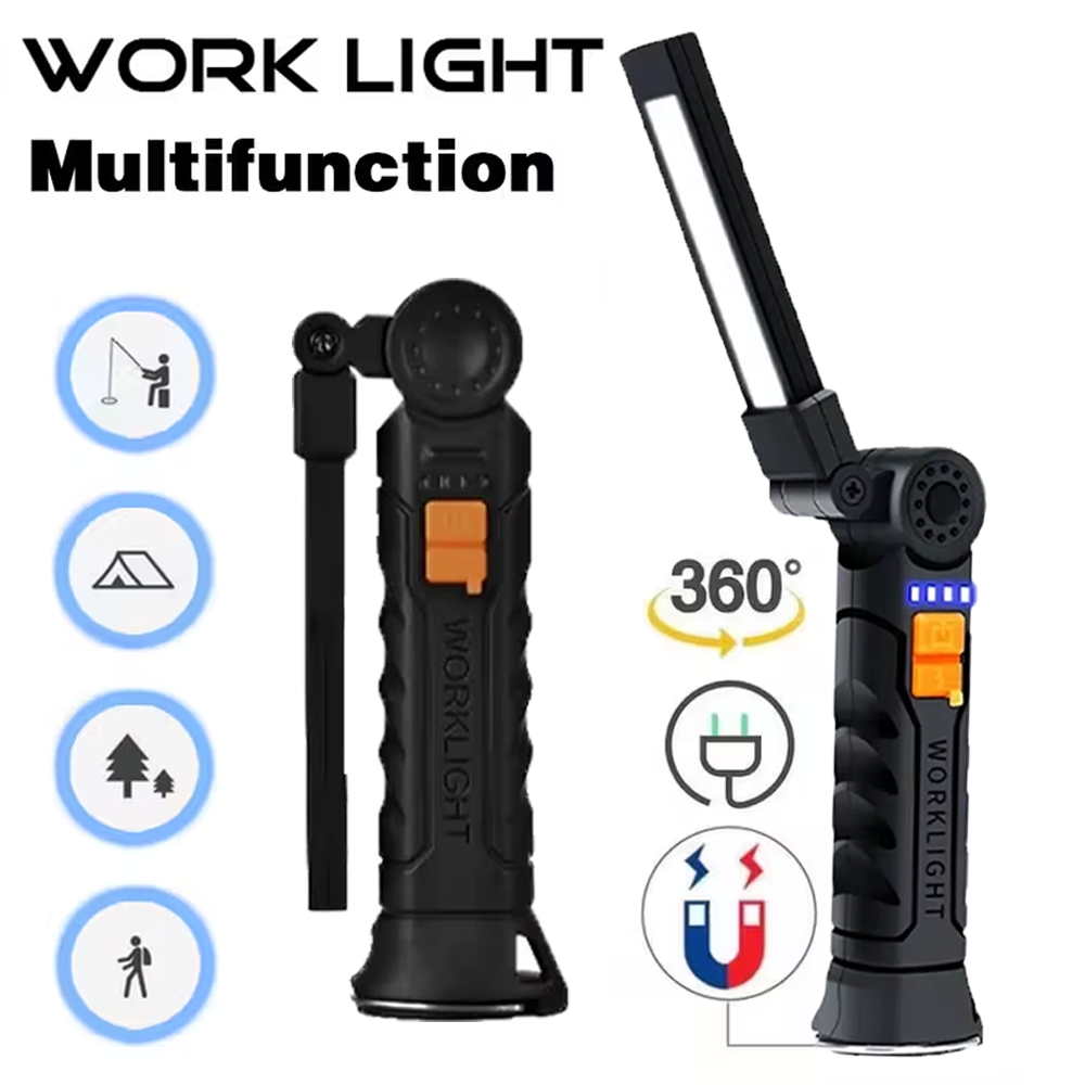 Outdoor Adventure Trips - ポータブル COB LED 懐中電灯 USB 充電式トーチ、磁気緊急作業灯、内蔵バッテリー付き、アウトドアキャンプ用