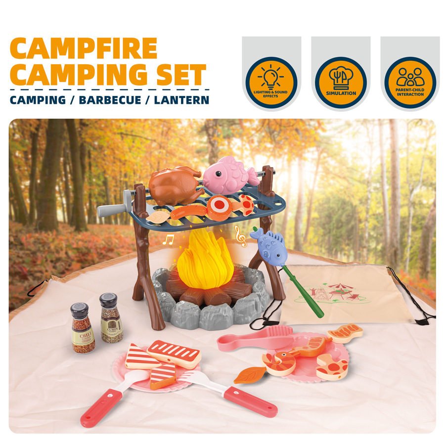 Outdoor Adventure Kit - 子供用アウトドアアドベンチャーツールセット キャンプファイヤーとテント付きシミュレーションキャンプおもちゃ ライトとサウンド付き 屋外誕生日やホリデーギフト