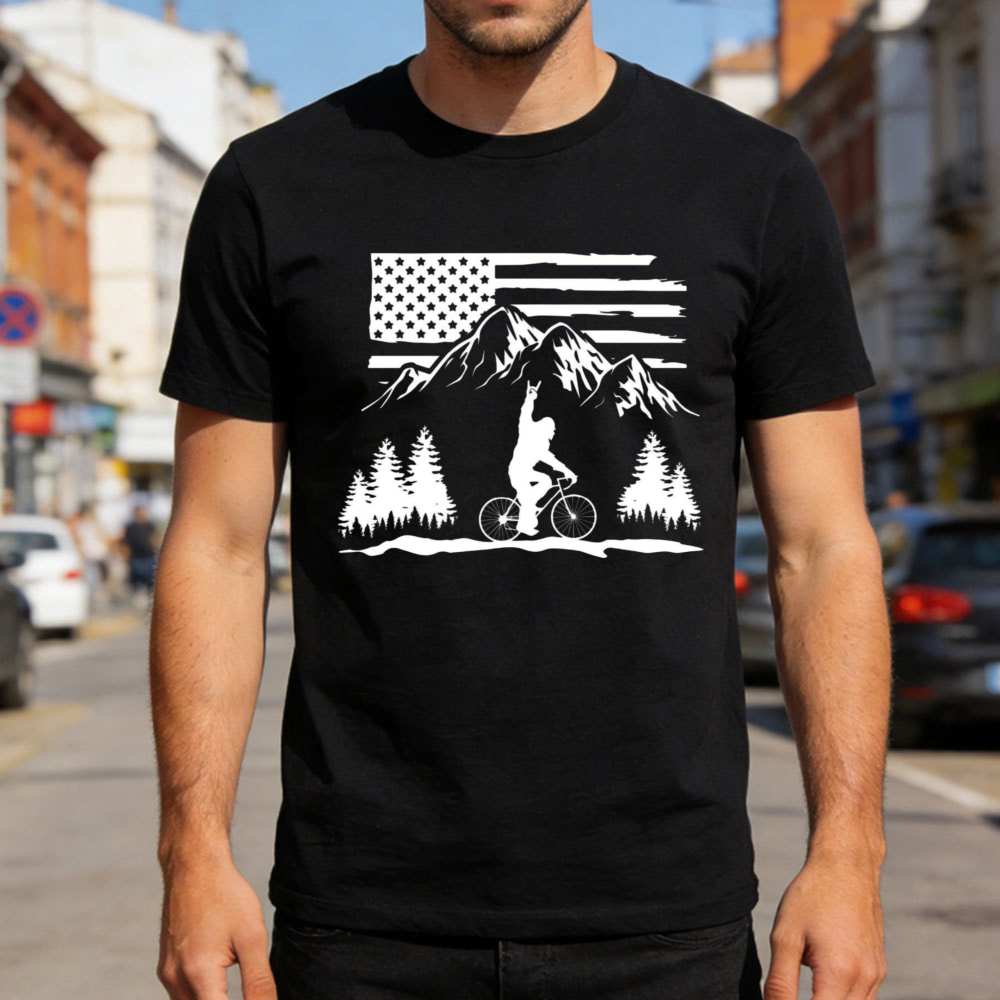 Outdoor Adventure Usa - マウンテンバイク米国旗メンズ Tシャツアウトドアアドベンチャースタイル夏カジュアルバイク愛好家のためのクルーネックストリートウェア新しいスタイルトップス