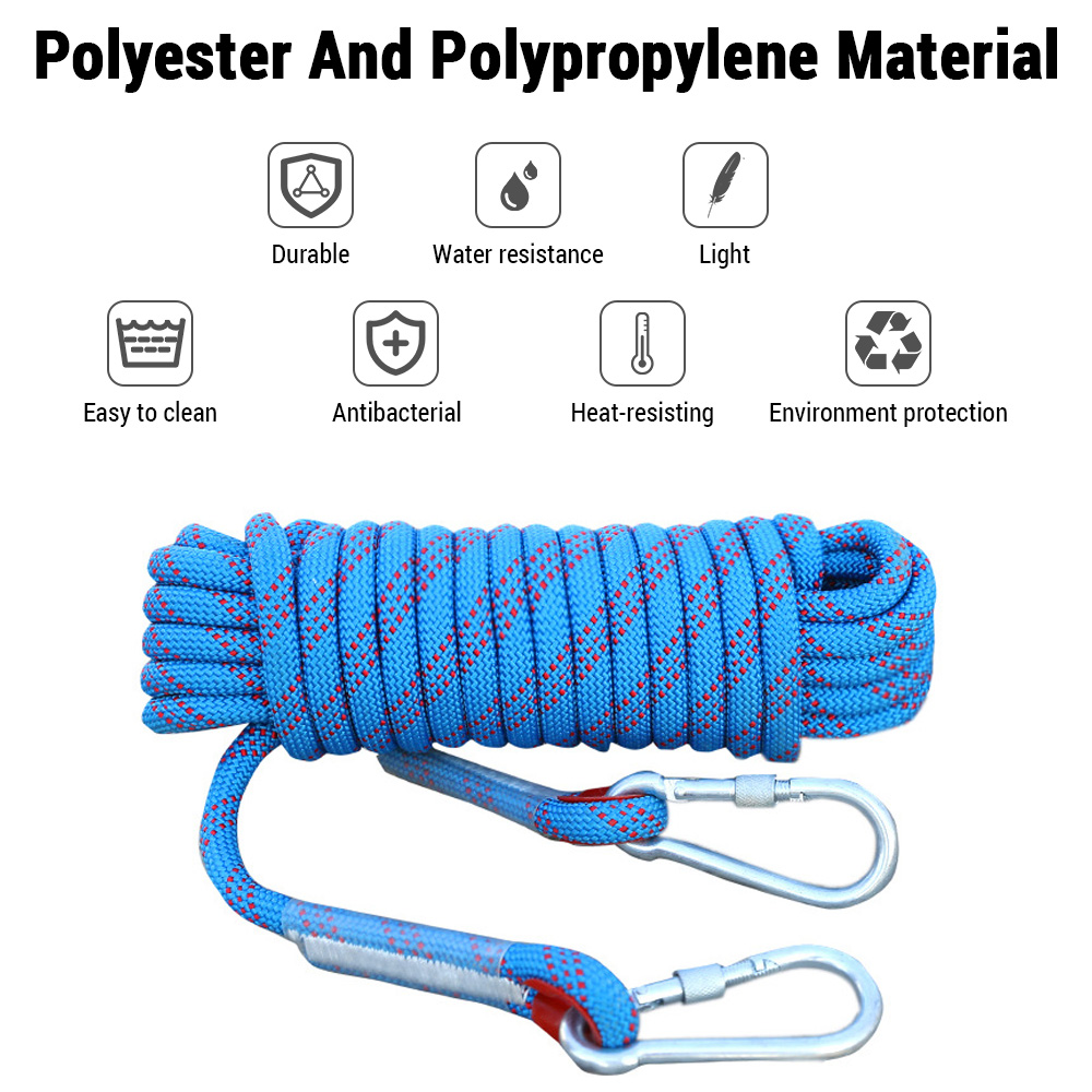 Rope Climbing Static - 10 ミリメートルクライミングロープ 10 メートル/20 メートル/30 メートルダブルフック耐久性のある屋外ロック高強度静的サバイバル緊急火災救助安全ロープ