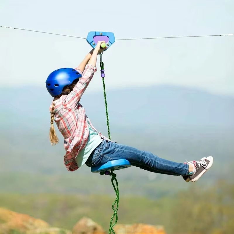 Outdoor Adventure Zipline - ジップラインゲームセット 屋外用ジップライン、耐久性のあるシートとプーリー付き、裏庭のアドベンチャーゲームに最適