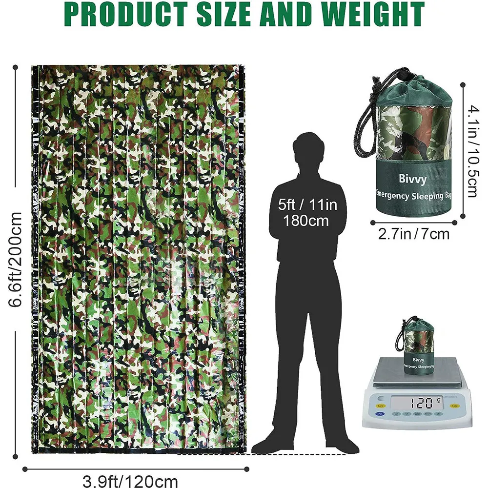 Pe緊急寝袋カモフラージュ防水ポータブルサバイバル120x2 - Outdoor Adventure Kit のレビューと価格
