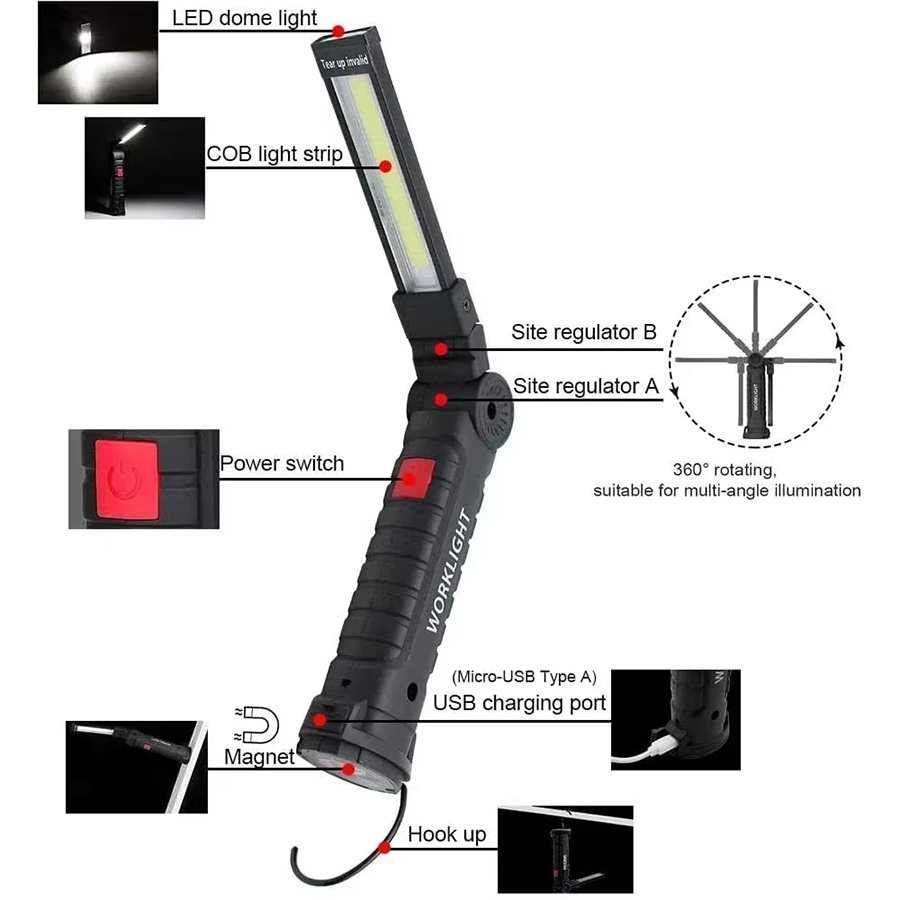 ポータブル LED 懐中電灯 磁気フック付き 屋外修理作業灯 - Outdoor Adventure Trips のレビューと価格