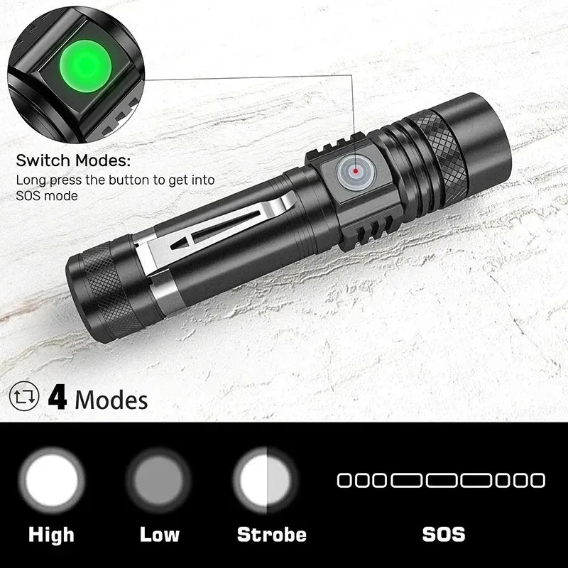 充電式 T6 ハンドヘルド懐中電灯使用 18650 ズームト - Outdoor Adventure Hiking のレビューと価格