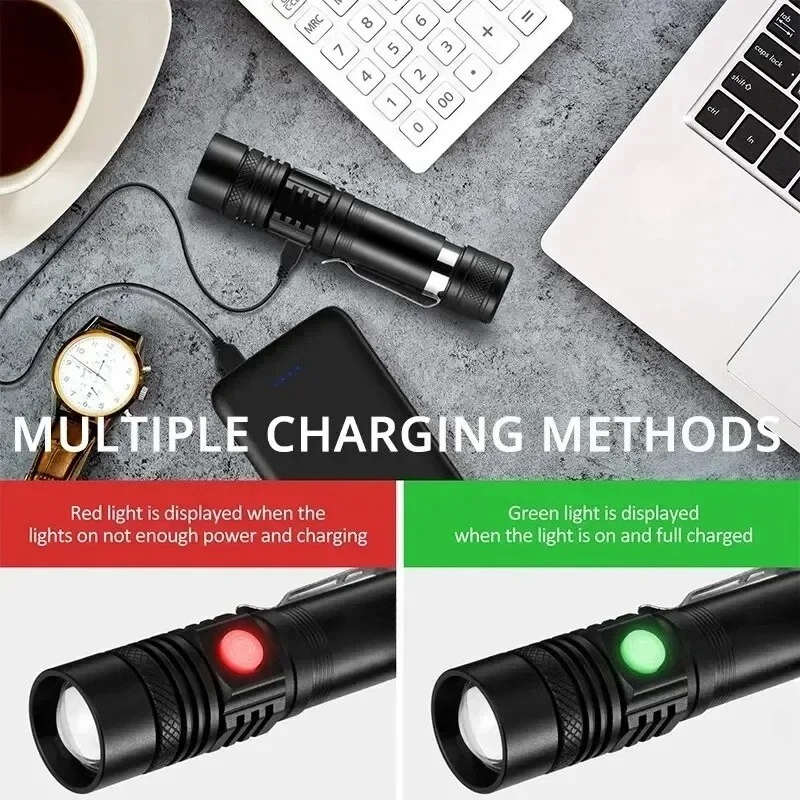 T6 LED 充電式懐中電灯、18650 ズーム可能なトーチ - Outdoor Adventure Trips のレビューと価格
