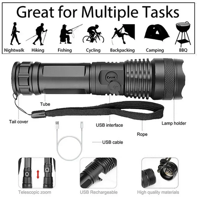 ハイパワー XHP70 LED 懐中電灯 USB-C 充電式 - Outdoor Adventure Trips のレビューと価格
